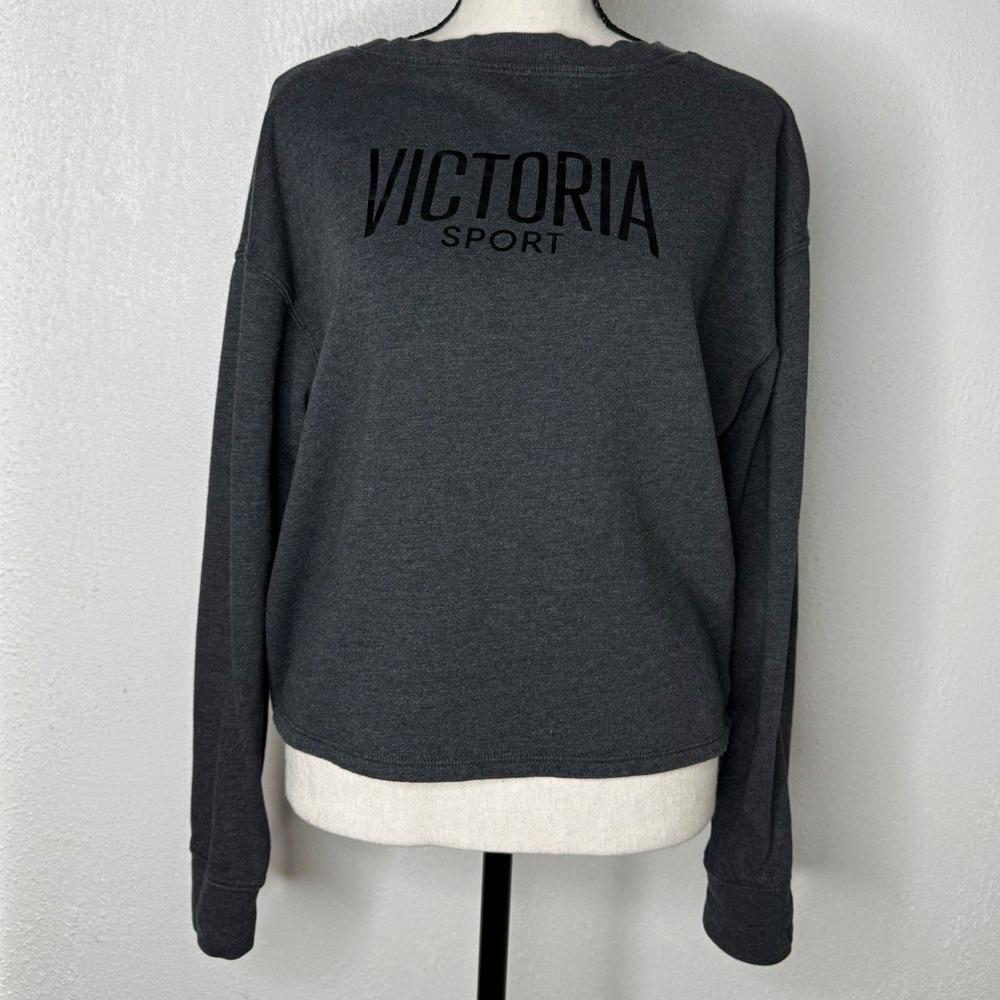 Victoria Sport Women's Gray Crew Neck Fleece Pullover Sweatshirt Logo Back, M